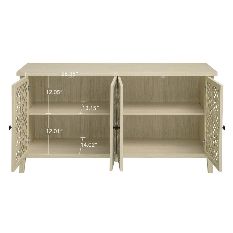 Hollowed Out Cabinet With 4 Doors, American Furniture, Suitable For Bedroom, Living Room, Study