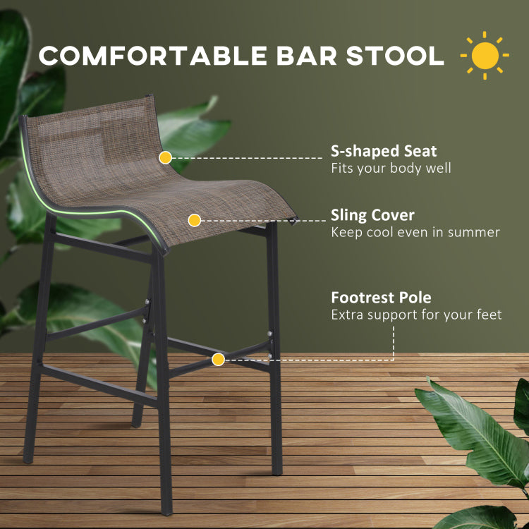 Outsunny 3 Piece Bar Height Outdoor Bistro Set For 2, Round Patio Pub Table 2 Bar Chairs With Comfortable Design & Strong Build, Tan