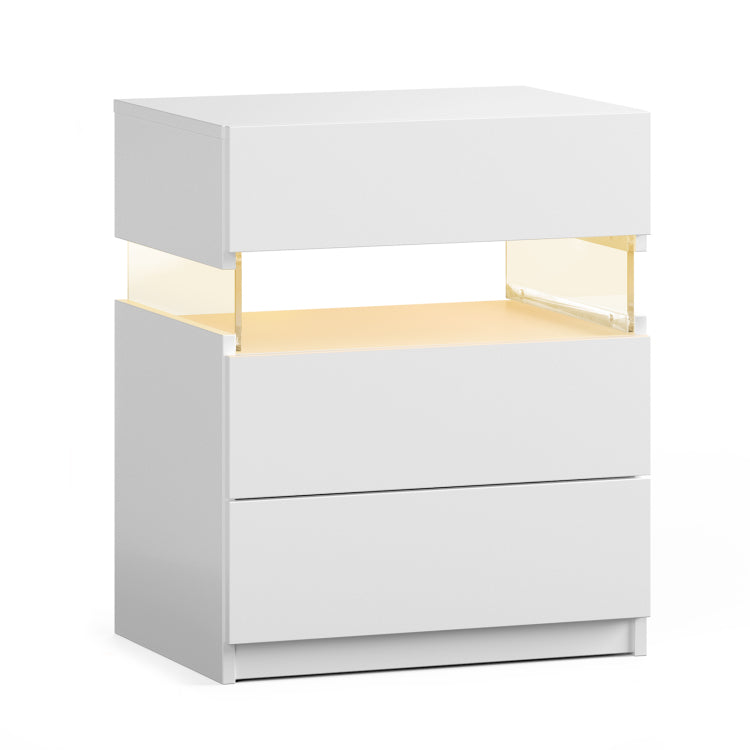 Led Nightstands 3 Drawer Dresser For Bedroom End Table With Acrylic Board Led Bedside Tables For Bedroom Living Room Bedside Furniture White