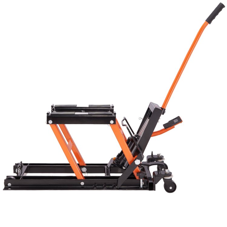 Steel Hydraulic Motorcycle Jack Stand, 1500 Lbs Atv Scissor Lift Jack, 4.7" 15" Scissor Lift Jack Stand With 4 Wheels, Hydraulic Foot Operated Hoist Stand For Motorcycle Atv Utv Powersports