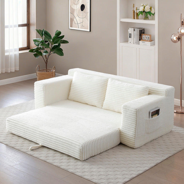 Memory Foam Cloud Loveseat Sofa, 2 In 1 Convertible Folding Couch Bed, No Assembly Compressed Corduroy Floor Lounge Sofa For Apartment Office Bedroom Living Room
