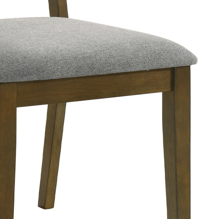 Lyoi Dining Chair Set Of 2, Gray Padded Fabric Seat, Brown Wood Legs