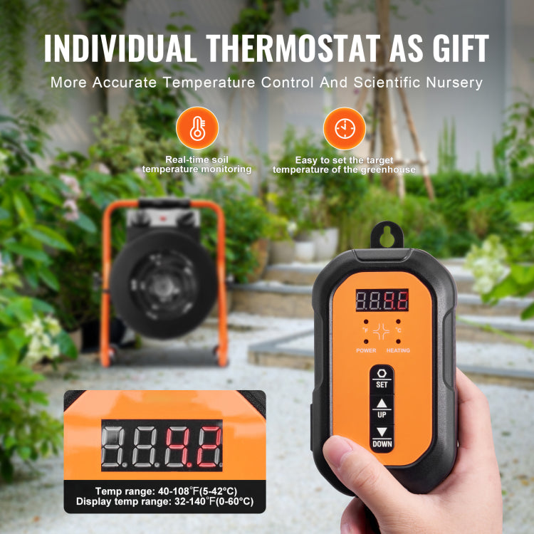 Greenhouse Heater With Thermostat, 1500W Fast Heating With Overheat Protection, 2 Speed Setting Small Grow Tent Heater, Electric Portable Heater Fan For Green House, Flower Room, Workplace