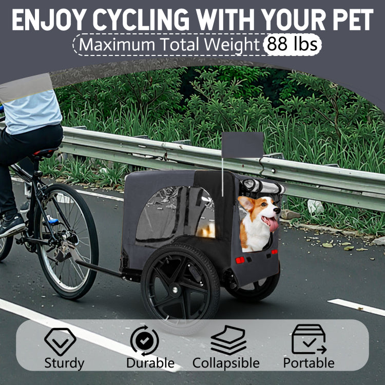 Outdoor Heavy Duty Collapsible Pet Bike Trailer With 16 Inch All Terrain Wheels & Universal Hitch Foldable Dog Cargo Carrier Cart For Bicycles, Black Dark Gray