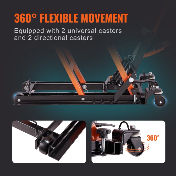 Steel Hydraulic Motorcycle Jack Stand, 1500 Lbs Atv Scissor Lift Jack, 4.7" 15" Scissor Lift Jack Stand With 4 Wheels, Hydraulic Foot Operated Hoist Stand For Motorcycle Atv Utv Powersports