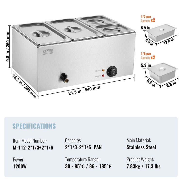 Commercial Electric Food Warmer 4 Pan Countertop Buffet 16.4Qt Bain Marie