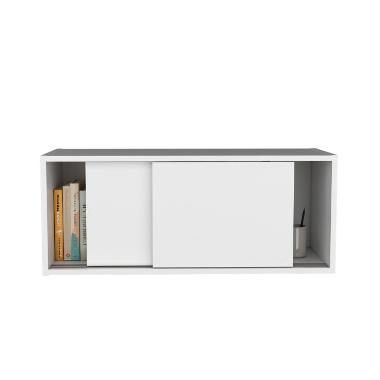 Note 32"W X 13" H Wall Cabinet With Sliding Doors , Wall Shelf, Storage Cabinet, Bedroom, Office, Living Room, Garage