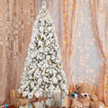 6Ft Flocked Christmas Tree With 350 Warm White Led Lights 752 Tips, Snowy Pvc & Hard Needle Branches, Hinged Design For Easy Setup, Sturdy Metal Stand Full & Realistic Holiday Tree