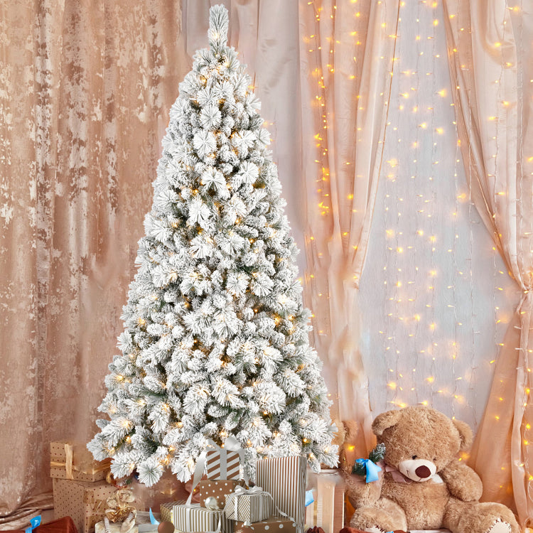 6Ft Flocked Christmas Tree With 350 Warm White Led Lights 752 Tips, Snowy Pvc & Hard Needle Branches, Hinged Design For Easy Setup, Sturdy Metal Stand Full & Realistic Holiday Tree