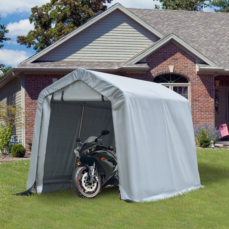 Outsunny 6' X 8' Carport Portable Garage, Heavy Duty Storage Tent, Patio Storage Shelter W Anti Uv Pe Cover And Double Zipper Doors, For Motorcycle Bike Garden Tools, Light Gray