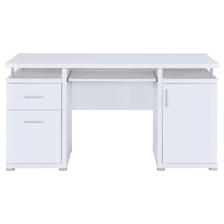 Rochelle White Computer Desk With 2 Drawers And Cabinet
