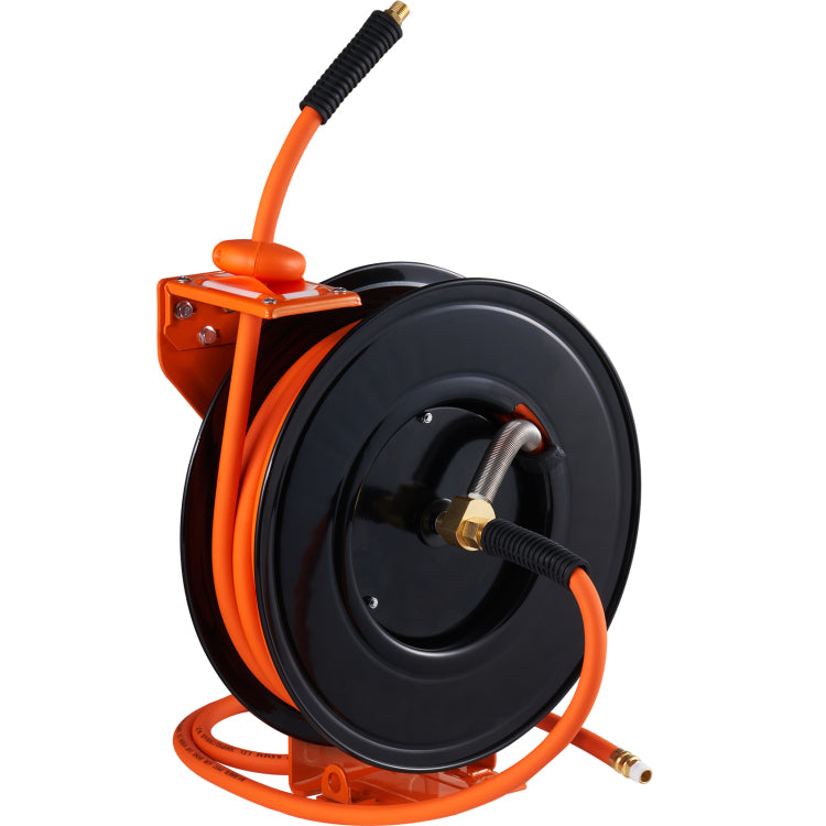 Retractable Air Hose Reel, 3 8 In X 50 Ft Hybrid Air Hose Max 300Psi, Air Compressor Hose Reel With 5 Ft Lead In, Ceiling Wall Mount Heavy Duty Single Arm Steel Reel