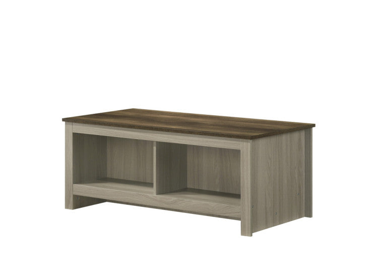 Nilda 43"W Gray Oak Coffee Table With Open Shelves Front And Back
