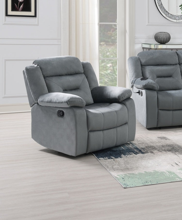 Contemporary Velvet Dark Gray Color 1Pc Motion Recliner Chair Couch Manual Motion Plush Armrest Living Room Furniture Chair