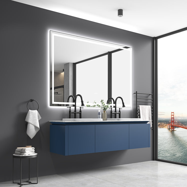 84 X 48 Inch Led Bathroom Mirror With Front And Backlight, Wall Mounted Vanity Mirror With Aluminum Frame, Anti Fog, Memory, 3 Colors, Stepless Dimmable