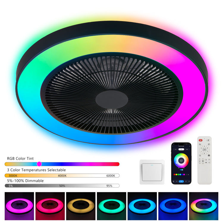 19 Inch Black Light With Led Rgb Dimmable & Color Changing, App & Remote Control, Modern Smart For Living Room, Bedroom, And Dining Room Silent 6 Speed Reversible Dc Motor
