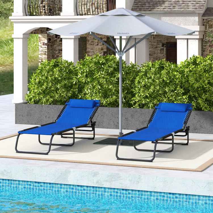 Outsunny Folding Chaise Lounge Pool Chair, Patio Sun Tanning Chair, Outdoor Lounge Chair With 4 Position Reclining Back, Mesh Seat For Beach, Yard, Patio, Blue