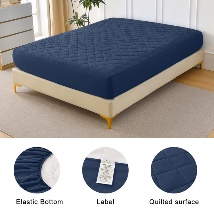 Diamond Patterned Ultrasonic Waterproof Quilted Fitted Sheet, Navy Blue, King Size