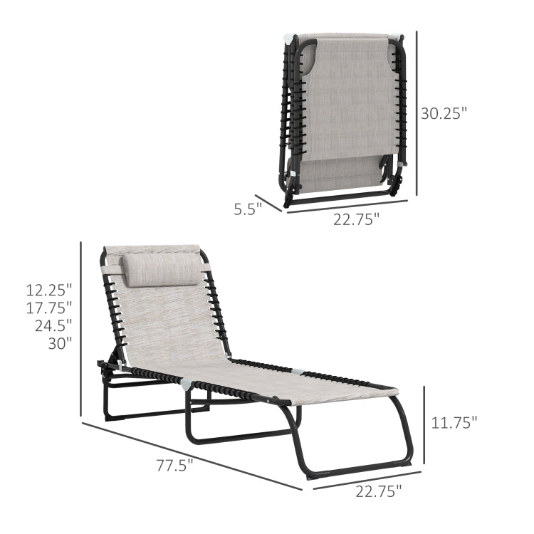 Outsunny Folding Chaise Lounge Pool Chair Set Of 2, Patio Sun Tanning Chair, Outdoor Lounge Chair With 4 Position Reclining Back, Mesh Seat For Beach, Yard, Patio, Cream
