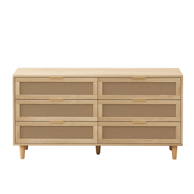 59.06"6 Drawers Rattan Storage Cabinet Rattan Drawer With White Drawer Slides,For Bedroom,Living Room,Natural