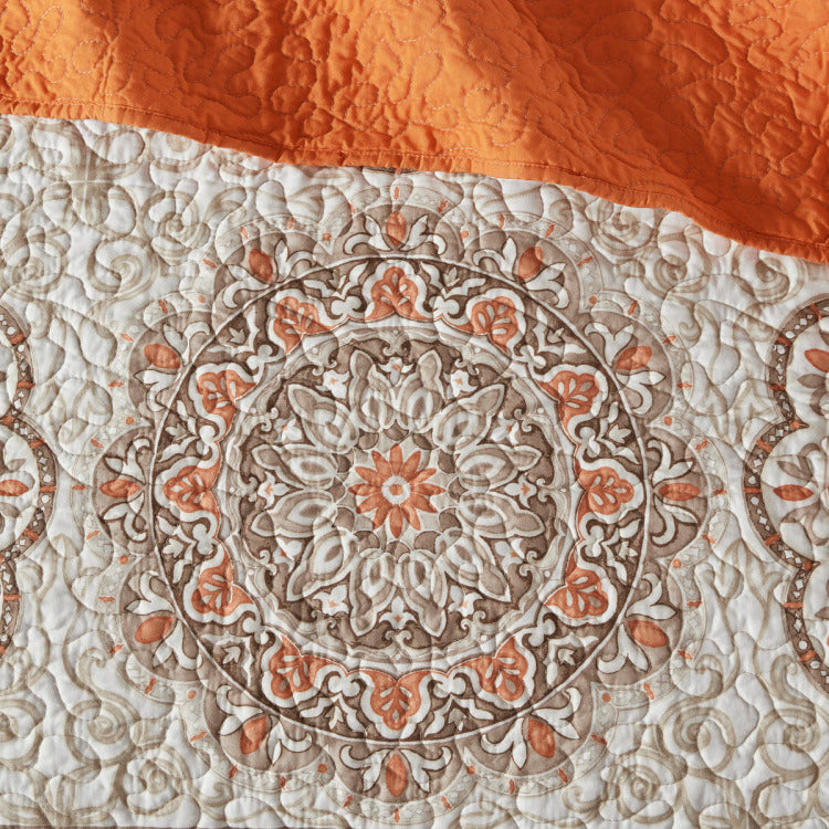 6 Piece Reversible Quilt Set With Throw Pillows Orange Full Queen