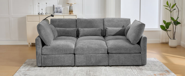 Modern Sectional Sofa Modular Sofa 85.4" U Shaped Sofa Couch Sofa Bed L Shaped Sofa With A Movable Ottoman And Two Usb Ports And A Phone Holder For Living Room, Grey