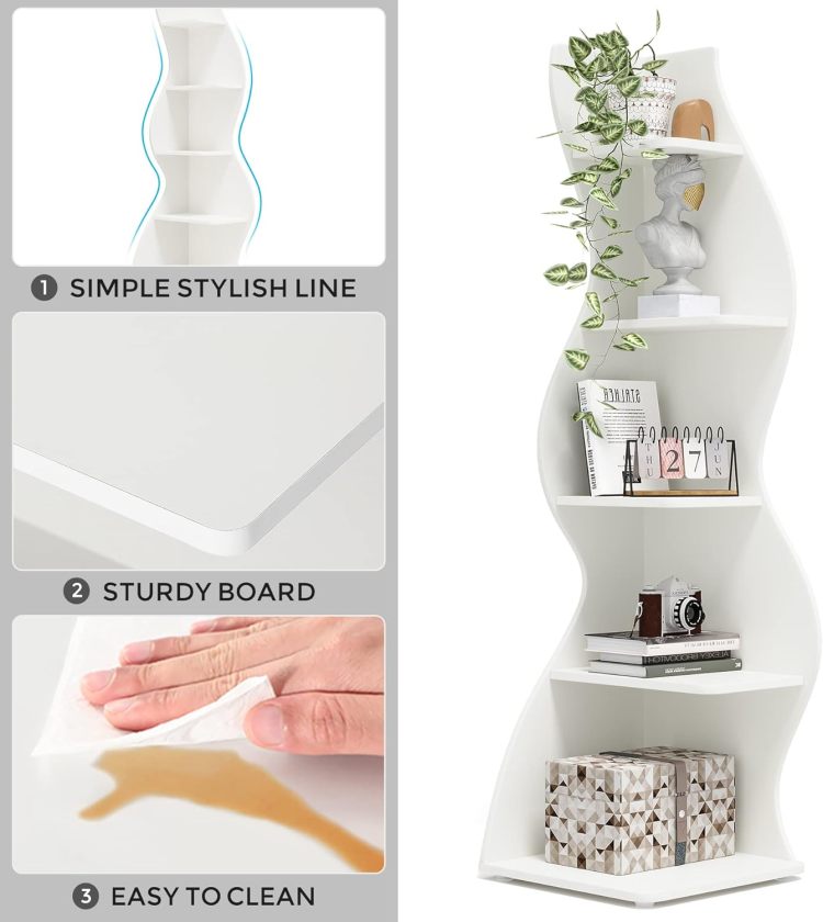 5 Tier Wall Corner Bookshelf Corner Shelf Storage Rack Plant Stand