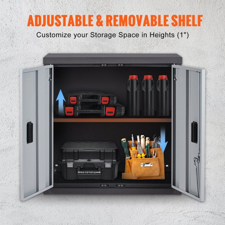 Foldable Wall Cabinet, Metal Garage Cabinet Wall Mounted 26" Small Cabinet 240 Lbs Loading Capacity Adjustable Shelf Magnetic Door File Locker For Garage Office Home Black