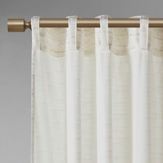 Room Darkening Metallic Printed Poly Velvet Rod Pocket Back Tab Window Panel Pair White Gold 37X95"
