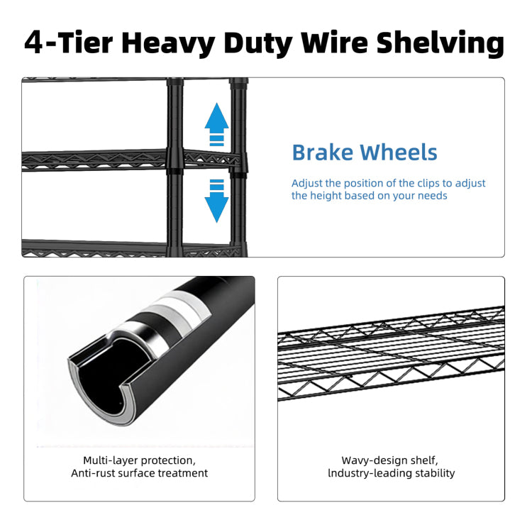 1000 Lbs Storage Shelving Steel Heavy Duty 4 Tier Utility Shelving Unit Steel Organizer Wire Rack For Home,Kitchen,Office,Black 13.7" D X 23.6" W X 53.4" H