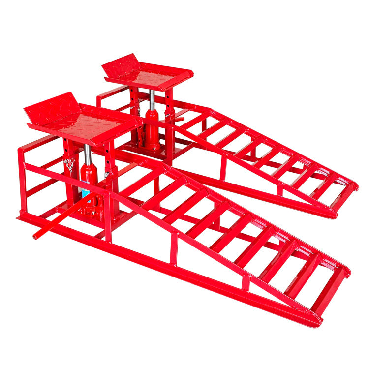 Hydraulic Car Ramps, 2 Pack Car Ramp High Lift, 11000Lbs Automotive Truck Cars Service Ramps, Low Profile Oil Change Ramps With Support Jack For Car Truck Trailer Garage Repair Red