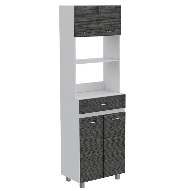 Auburn Microwave Pantry Cabinet, Two Cabinets, Two Open Shelves, Drawer