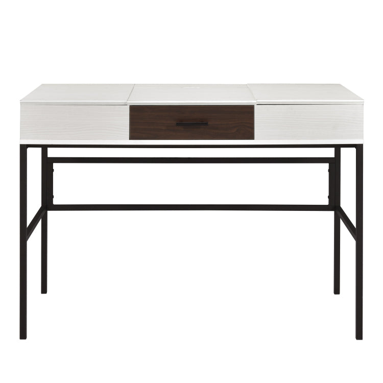 Natural And Black Writing Desk With Usb Port