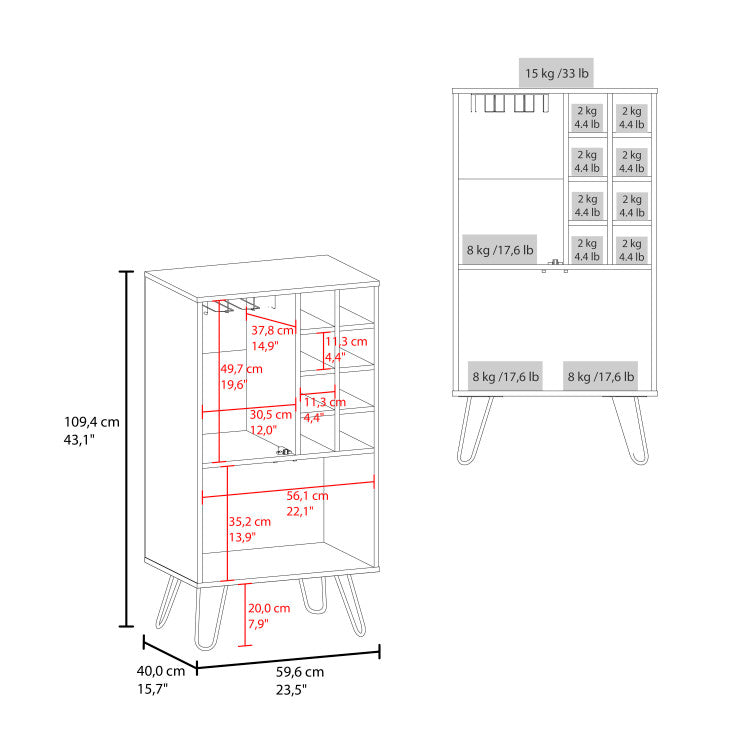 Fairfax Bar Cabinet In Melamine With Glass Rack And Wine Storage,White