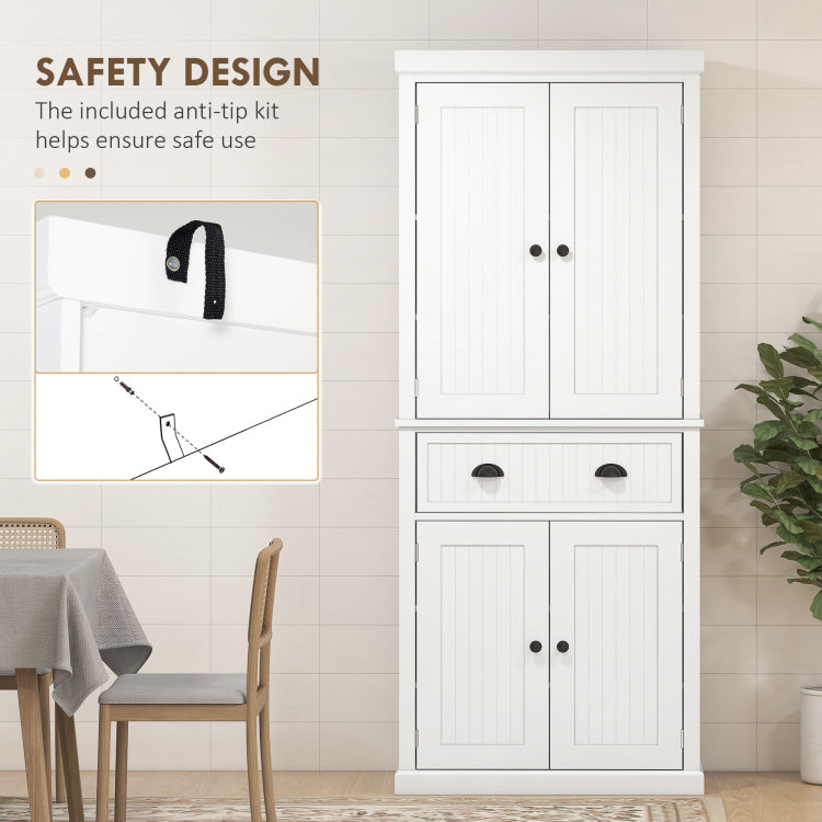 Homcom 72" Kitchen Pantry, Tall Storage Cabinet, Freestanding Cupboard With Drawer, Doors And Adjustable Shelves, White