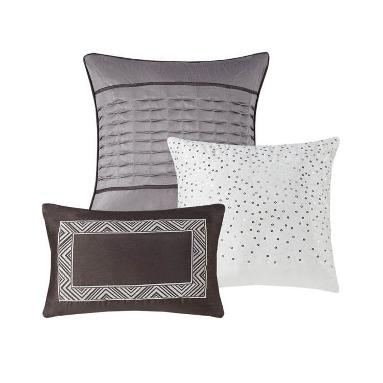 7 Piece Jacquard Comforter Set Grey Taupe Queen