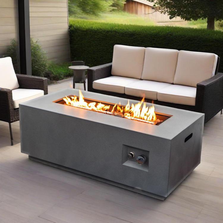 Old Sku: W853P193937 42" Propane Gas Fire Pit Table 2 Pieces, 50000 Btu Rectangular Steel Fire Pit With Glass Wind Guard For Outside Patio Deck Garden Courtyard Gray