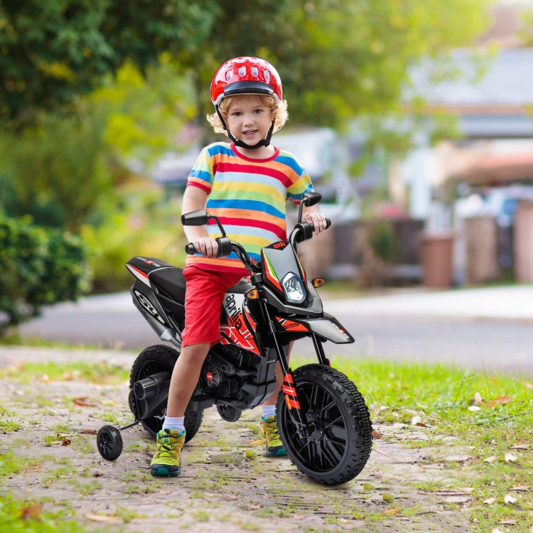 Qaba 12V Kids Motorcycle, Aprilia Licenced Electric Motorcycle For Kids With Training Wheels, Spring Suspension, Led Light, Usb, Music, Battery Powered Electric Dirt Bike For Boys Girls, Red