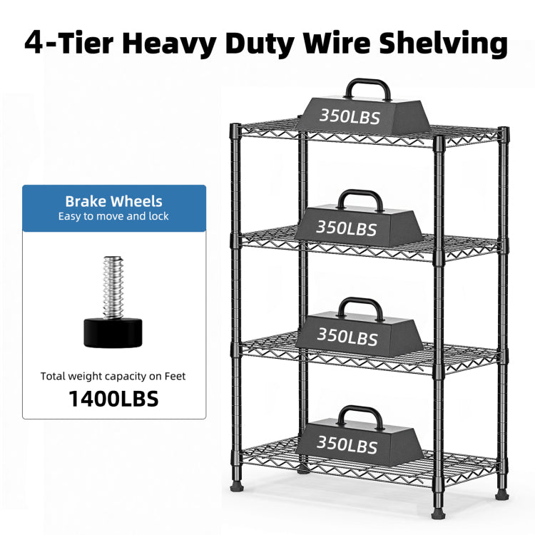 1000 Lbs Storage Shelving Steel Heavy Duty 4 Tier Utility Shelving Unit Steel Organizer Wire Rack For Home,Kitchen,Office,Black 13.7" D X 23.6" W X 53.4" H