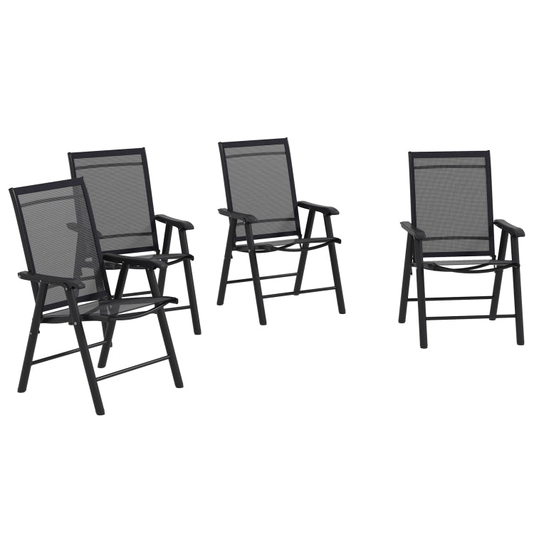 Outsunny Set Of 4 Patio Folding Chairs, Stackable Outdoor Sling Patio Dining Chairs With Armrests For Lawn, Camping, Dining, Beach, Metal Frame, No Assembly, Black
