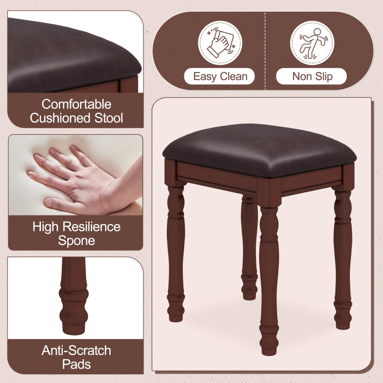 Vanity Desk With Adjustable Angle Mirror, Vintage Vanity Makeup Table And Cushioned Stool Set With Velvet Fabric Lining 5 Drawers,Wooden Dressing Table Set For Bedroom, Walnut