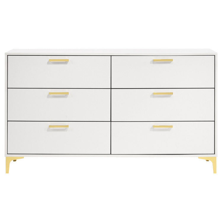 Karena White Rectangular 6 Drawer Dresser