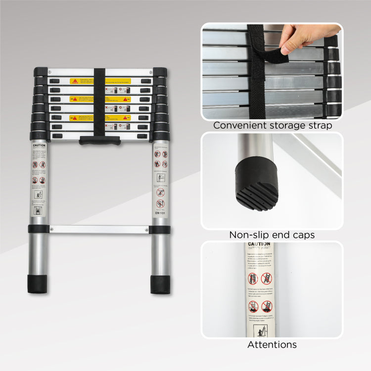 Telescoping Ladder 8.5Ft, Telescopic Extension Ladder, Aluminum Alloy Folding Ladder Portable Multi Purpose For Indoor Outdoor Work, Heavy Duty 300 Lbs Load