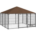 Pawhut Outside Dog Kennel, 6.9' X 6.9' X 5' Puppy Play Pen With Canopy, Garden Playpen Fence Crate Enclosure Cage Rotating Bowl, Coffee