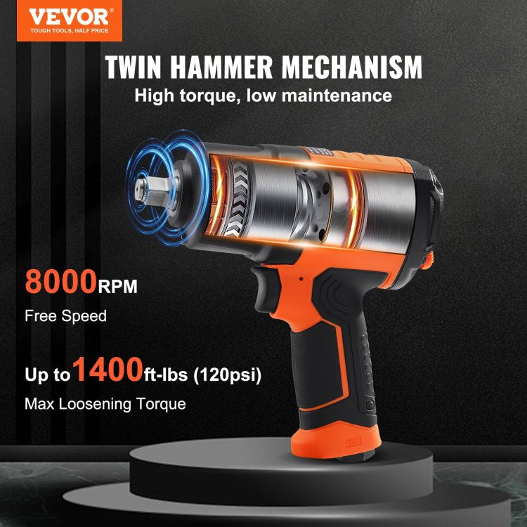 Air Impact Wrench 1 2" Square Drive 1400Ft Lb Nut Busting Torque 90 120Psi