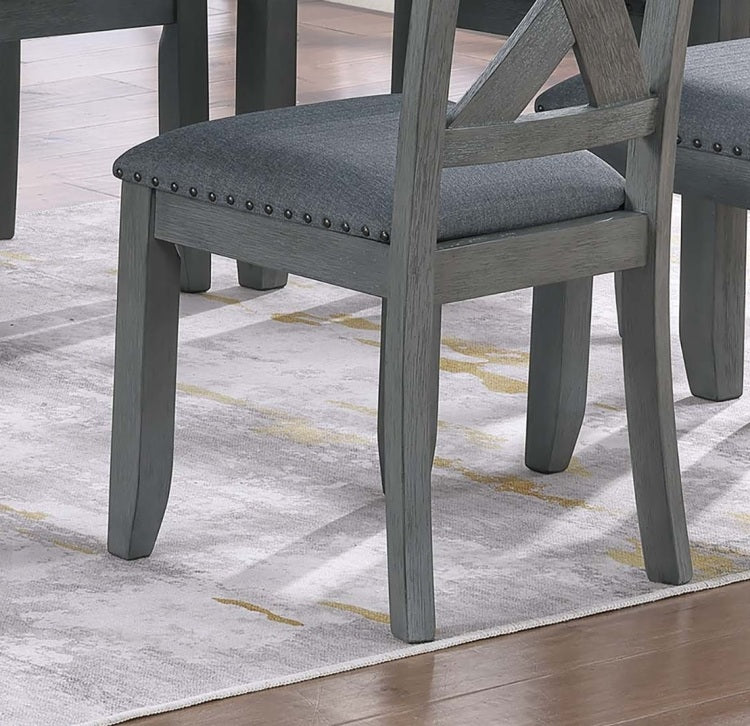 Gray Finish Dining Table 6X Chairs 7Pcs Dining Set Cushion Seat Nailhead X Cross Back Chairs Dining Room Furniture Modern Style