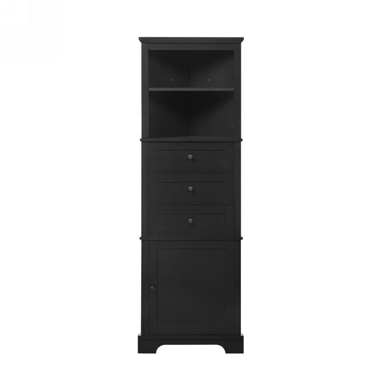 Black Triangle Tall Cabinet With 3 Drawers And Adjustable Shelves For Bathroom, Kitchen Or Living Room, Mdf Board With Painted Finish Wf306469Aag Color