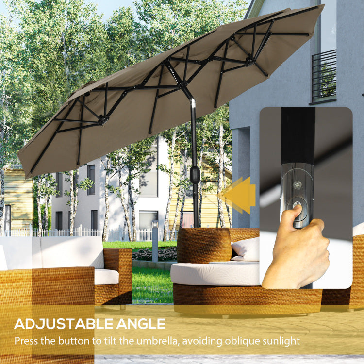 Outsunny Double Sided Patio Umbrella 9.5' Large Outdoor Market Umbrella With Push Button Tilt And Crank, 3 Air Vents And 12 Ribs, For Garden, Deck, Pool, Gray