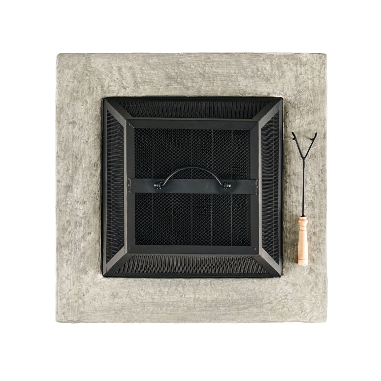 28" Mgo Wood Burning Outdoor Fire Pit With Lid Natural Stone
