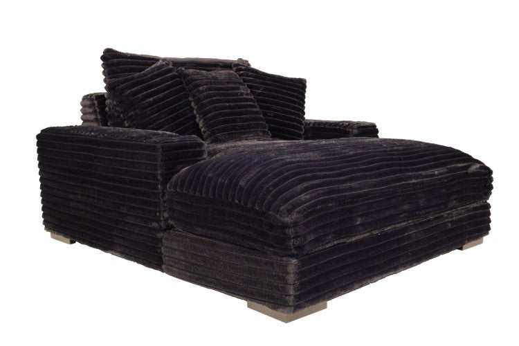 Modern Chaise Lounge W 2 Cup Holders Usb Ports Black Corduroy Wooden Legs Pillows Plush Couch Sofa Chaise